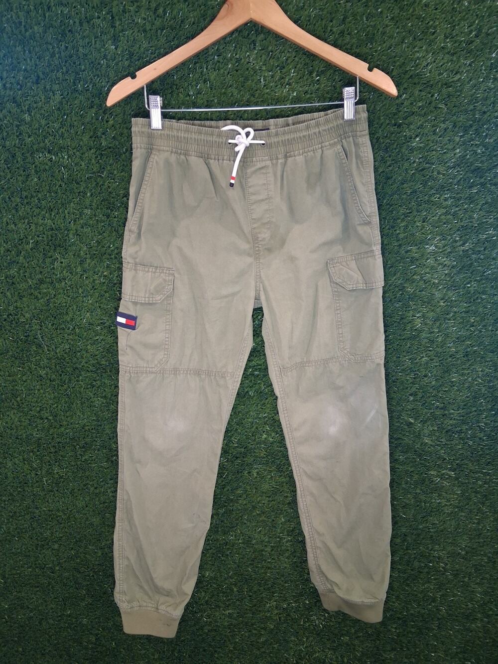 Tommy Hilfiger Boys 100% Cotton Cargo Jogger Pants Wild Olive Green Size 18 READ